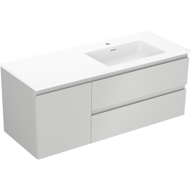 Mexen Orio kúpeľňová skrinka 120 cm s umývadlom Otis pravá, 2S, 1D, sivá matná/biela matná - 91A13-12047-3-BBFFF62-W18P01