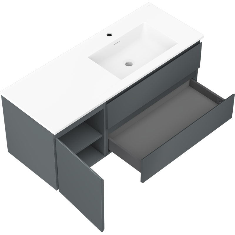 Mexen Orio kúpeľňová skrinka 120 cm s umývadlom Otis pravým, 2S, 1D, grafit mat/biela mat - 91A13-12047-3-BBFFF66-W18P01