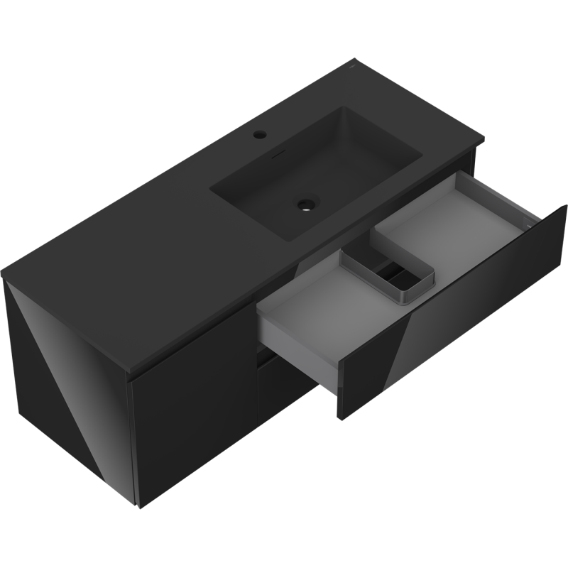 Mexen Orio kúpeľňová skrinka 120 cm s umývadlom Otis pravá, 2S, 1D, čierny lesk/čierny mat - 91A13-12047-3-BBFFF70-W18P71