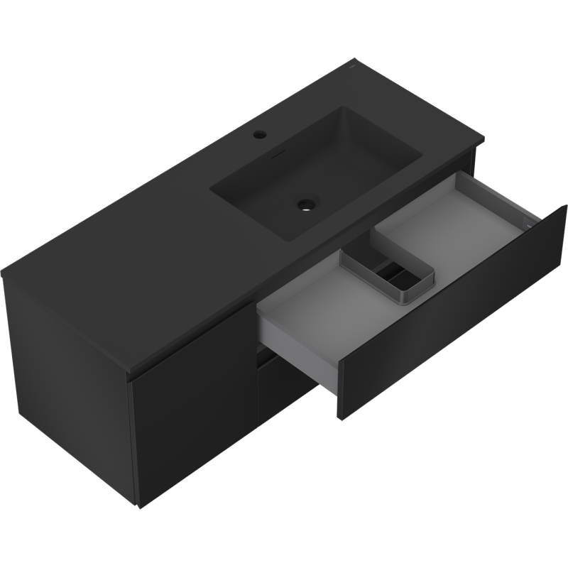 Mexen Orio kúpeľňová skrinka 120 cm s umývadlom Otis pravá, 2S, 1D, čierna matná - 91A13-12047-3-BBFFF71-W18P71