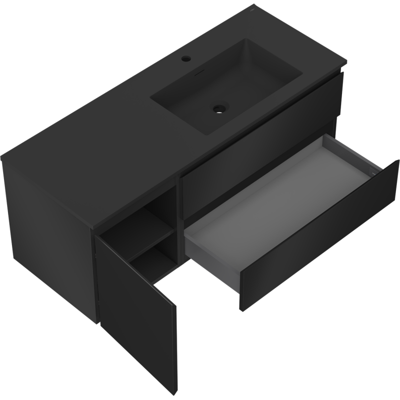 Mexen Orio kúpeľňová skrinka 120 cm s umývadlom Otis pravá, 2S, 1D, čierna matná - 91A13-12047-3-BBFFF71-W18P71