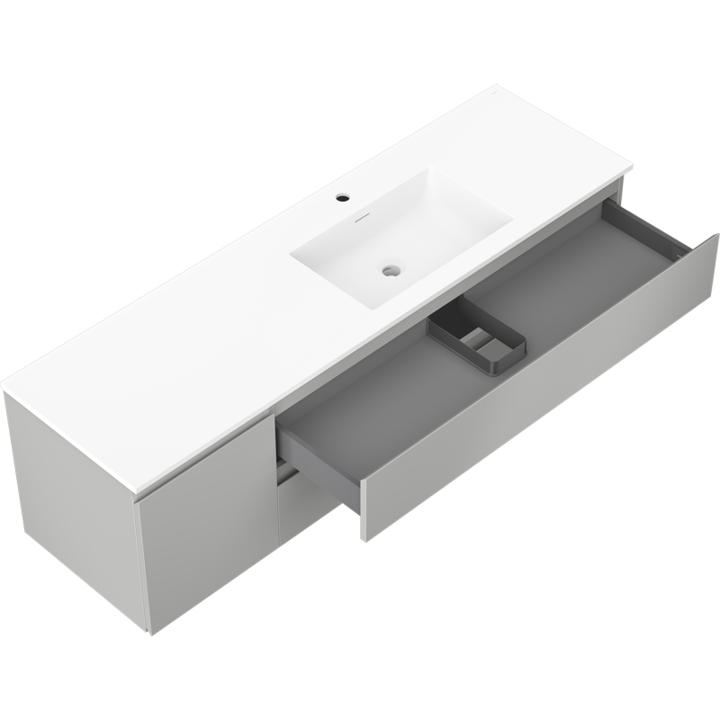 Mexen Orio kúpeľňová skrinka 160 cm s umývadlom Otis pravou, 2S, 1D, sivá matná/biela matná - 91A13-16047-3-BBFFF62-W18P01