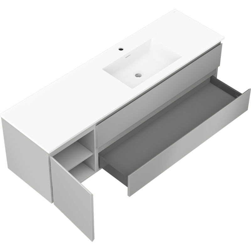 Mexen Orio kúpeľňová skrinka 160 cm s umývadlom Otis pravou, 2S, 1D, sivá matná/biela matná - 91A13-16047-3-BBFFF62-W18P01