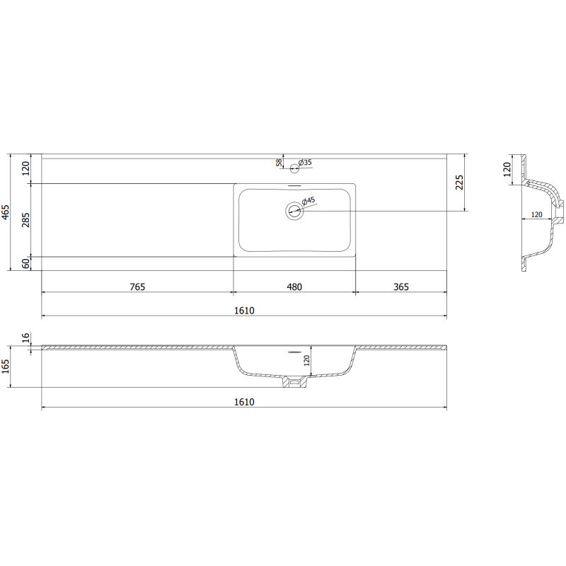 Mexen Orio kúpeľňová skrinka 160 cm s umývadlom Otis pravou, 2S, 1D, sivá matná/biela matná - 91A13-16047-3-BBFFF62-W18P01