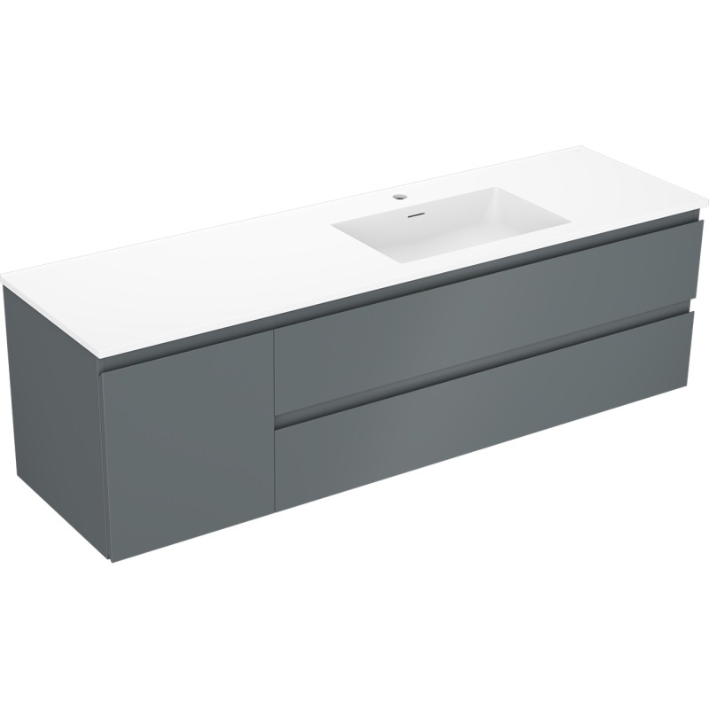 Mexen Orio kúpeľňová skrinka 160 cm s umývadlom Otis vpravo, 2S, 1D, grafit mat/biela mat - 91A13-16047-3-BBFFF66-W18P01