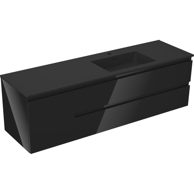 Mexen Orio kúpeľňová skrinka 160 cm s umývadlom Otis pravou, 2S, 1D, čierny lesk/čierny mat - 91A13-16047-3-BBFFF70-W18P71