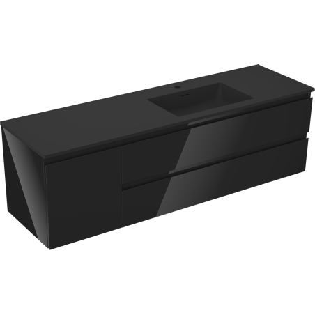 Mexen Orio kúpeľňová skrinka 160 cm s umývadlom Otis pravou, 2S, 1D, čierny lesk/čierny mat - 91A13-16047-3-BBFFF70-W18P71
