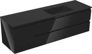 Mexen Orio kúpeľňová skrinka 160 cm s umývadlom Otis pravou, 2S, 1D, čierny lesk/čierny mat - 91A13-16047-3-BBFFF70-W18P71