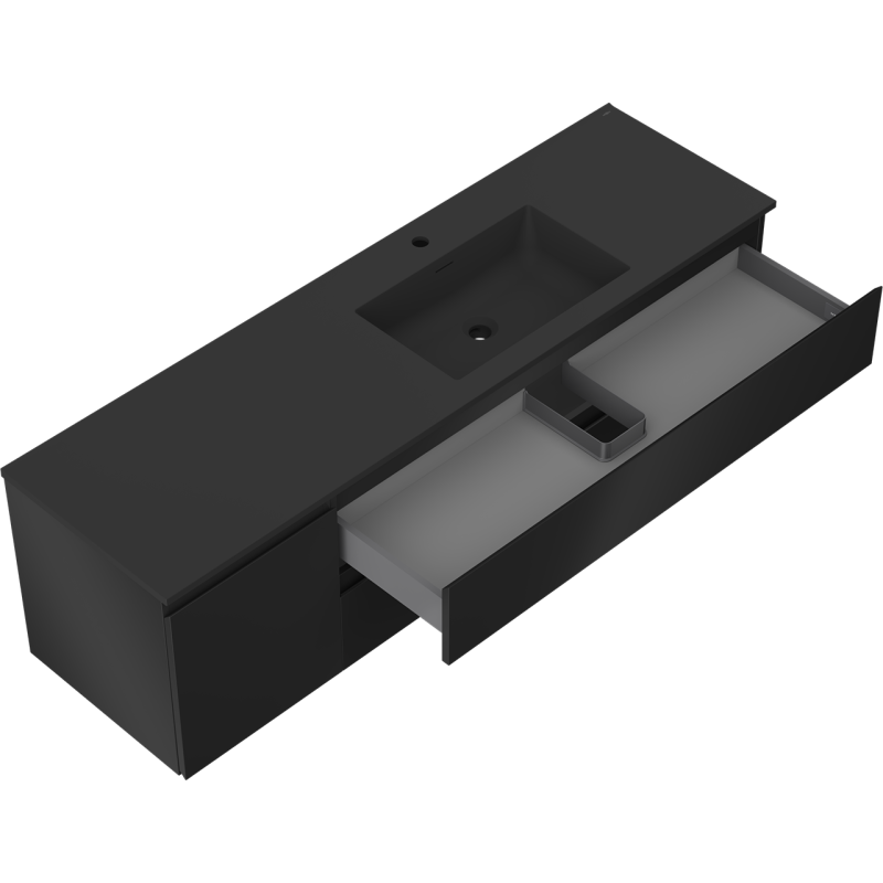 Mexen Orio kúpeľňová skrinka 160 cm s umývadlom Otis pravým, 2S, 1D, čierna matná - 91A13-16047-3-BBFFF71-W18P71