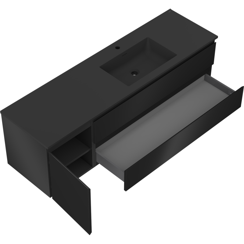 Mexen Orio kúpeľňová skrinka 160 cm s umývadlom Otis pravým, 2S, 1D, čierna matná - 91A13-16047-3-BBFFF71-W18P71