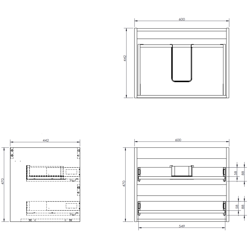 Mexen Rivel kúpeľňová skrinka 90 cm s umývadlom Otis ľavá, 2S, 1D, ryhovaná, grafit mat/biela mat - 91A23-09047-3-BBFFF66-W18L01