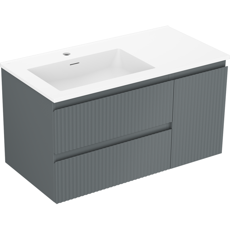 Mexen Rivel kúpeľňová skrinka 90 cm s umývadlom Otis ľavá, 2S, 1D, ryhovaná, grafit mat/biela mat - 91A23-09047-3-BBFFF66-W18L01