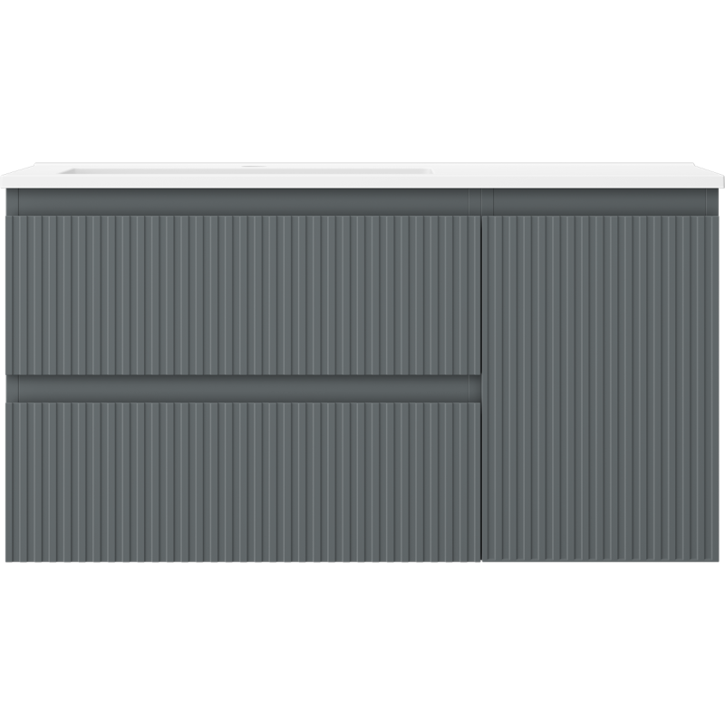 Mexen Rivel kúpeľňová skrinka 90 cm s umývadlom Otis ľavá, 2S, 1D, ryhovaná, grafit mat/biela mat - 91A23-09047-3-BBFFF66-W18L01