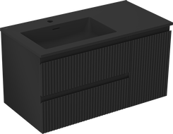 Mexen Rivel kúpeľňová skrinka 90 cm s umývadlom Otis ľavá, 2S, 1D, ryhovaná, čierna mat - 91A23-09047-3-BBFFF71-W18L71