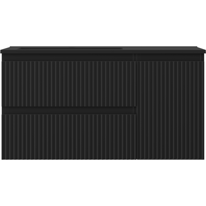 Mexen Rivel kúpeľňová skrinka 90 cm s umývadlom Otis ľavá, 2S, 1D, ryhovaná, čierna mat - 91A23-09047-3-BBFFF71-W18L71