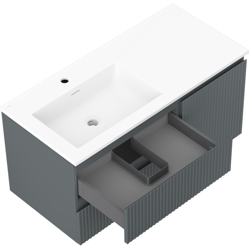 Mexen Rivel kúpeľňová skrinka 100 cm s umývadlom Otis ľavá, 2S, 1D, ryhovaná, grafit/biela mat - 91A23-10047-3-BBFFF66-W18L01