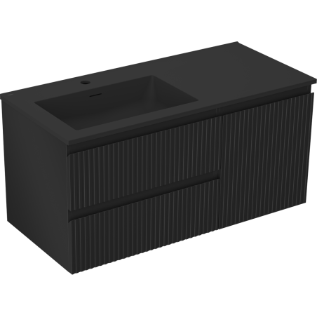 Mexen Rivel kúpeľňová skrinka 100 cm s umývadlom Otis ľavým, 2S, 1D, ryhovaná, čierna matná - 91A23-10047-3-BBFFF71-W18L71