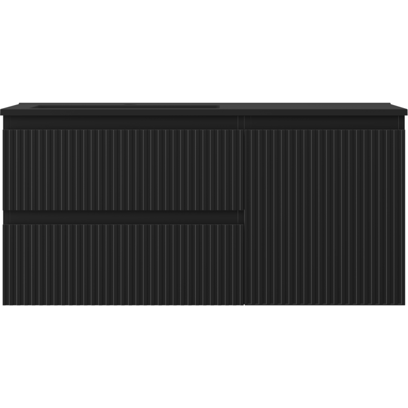 Mexen Rivel kúpeľňová skrinka 100 cm s umývadlom Otis ľavým, 2S, 1D, ryhovaná, čierna matná - 91A23-10047-3-BBFFF71-W18L71