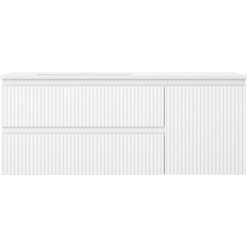 Mexen Rivel kúpeľňová skrinka 120 cm s umývadlom Otis ľavou, 2S, 1D, drážkovaná, biela mat - 91A23-12047-3-BBFFF01-W18L01