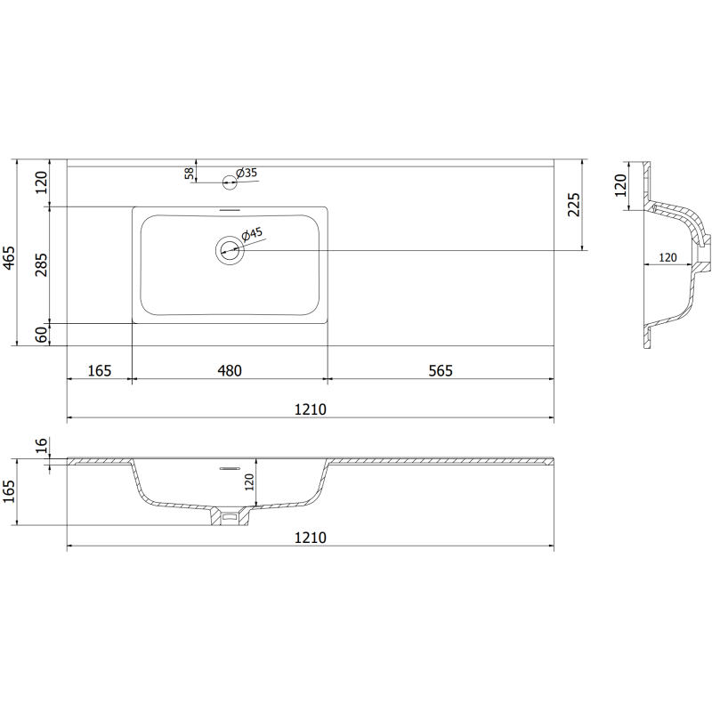 Mexen Rivel kúpeľňová skrinka 120 cm s umývadlom Otis ľavou, 2S, 1D, drážkovaná, biela mat - 91A23-12047-3-BBFFF01-W18L01
