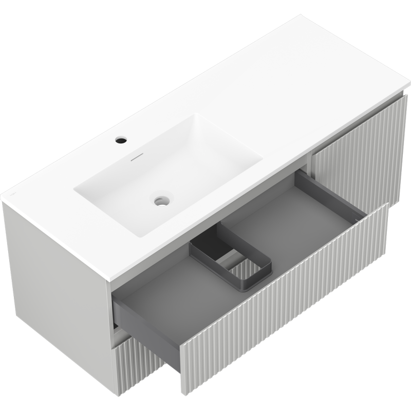Mexen Rivel kúpeľňová skrinka 120 cm s umývadlom Otis ľavá, 2S, 1D, ryhovaná, sivá matná/biela matná