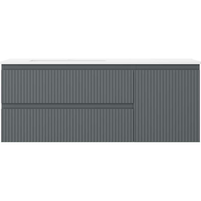 Mexen Rivel kúpeľňová skrinka 120 cm s umývadlom Otis ľavou, 2S, 1D, ryhovaná, grafit/biela mat - 91A23-12047-3-BBFFF66-W18L01