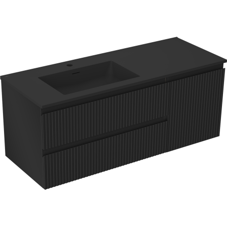 Mexen Rivel kúpeľňová skrinka 120 cm s umývadlom Otis ľavým, 2S, 1D, ryhovaná, čierna matná - 91A23-12047-3-BBFFF71-W18L71