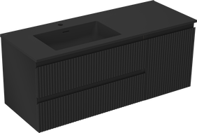 Mexen Rivel kúpeľňová skrinka 120 cm s umývadlom Otis ľavým, 2S, 1D, ryhovaná, čierna matná - 91A23-12047-3-BBFFF71-W18L71