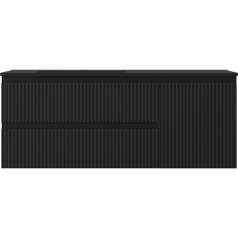 Mexen Rivel kúpeľňová skrinka 120 cm s umývadlom Otis ľavým, 2S, 1D, ryhovaná, čierna matná - 91A23-12047-3-BBFFF71-W18L71