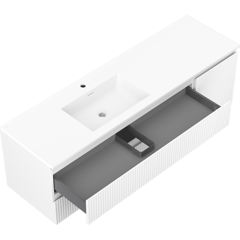 Mexen Rivel kúpeľňová skrinka 160 cm s ľavým umývadlom Otis, 2S, 1D, ryhovaná, biela matná - 91A23-16047-3-BBFFF01-W18L01