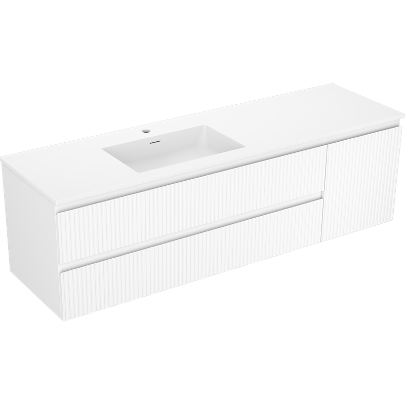 Mexen Rivel kúpeľňová skrinka 160 cm s ľavým umývadlom Otis, 2S, 1D, ryhovaná, biela matná - 91A23-16047-3-BBFFF01-W18L01