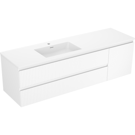Mexen Rivel kúpeľňová skrinka 160 cm s ľavým umývadlom Otis, 2S, 1D, ryhovaná, biela matná - 91A23-16047-3-BBFFF01-W18L01