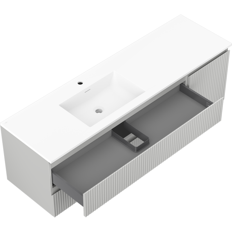 Mexen Rivel kúpeľňová skrinka 160 cm s umývadlom Otis ľavým, 2S, 1D, ryhovaná, sivá matná/biela matná