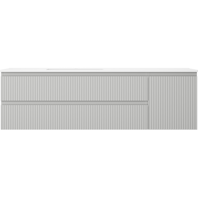 Mexen Rivel kúpeľňová skrinka 160 cm s umývadlom Otis ľavým, 2S, 1D, ryhovaná, sivá matná/biela matná