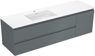 Mexen Rivel kúpeľňová skrinka 160 cm s umývadlom Otis ľavým, 2S, 1D, ryhovaná, grafit/biela mat - 91A23-16047-3-BBFFF66-W18L01