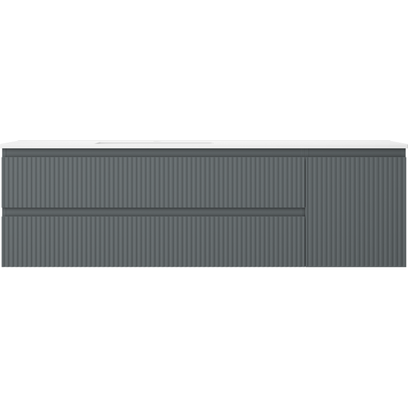 Mexen Rivel kúpeľňová skrinka 160 cm s umývadlom Otis ľavým, 2S, 1D, ryhovaná, grafit/biela mat - 91A23-16047-3-BBFFF66-W18L01