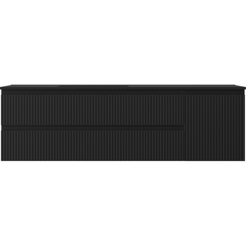 Mexen Rivel kúpeľňová skrinka 160 cm s umývadlom Otis ľavým, 2S, 1D, ryhovaná, čierna matná - 91A23-16047-3-BBFFF71-W18L71