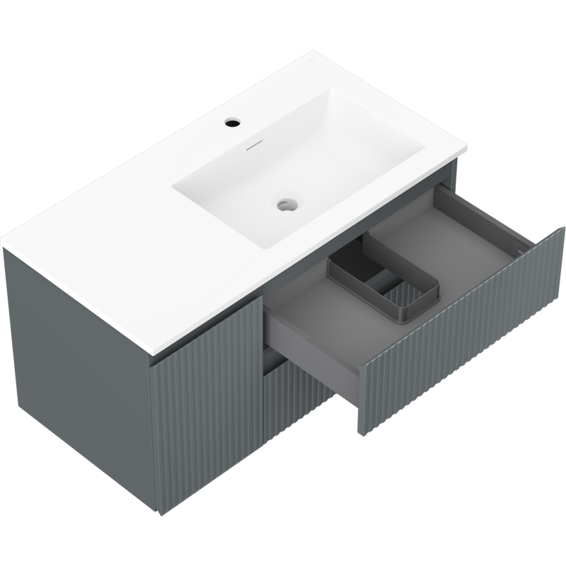 Mexen Rivel kúpeľňová skrinka 90 cm s umývadlom Otis pravá, 2S, 1D, ryhovaná, grafit/biela matná - 91A23-09047-3-BBFFF66-W18P01
