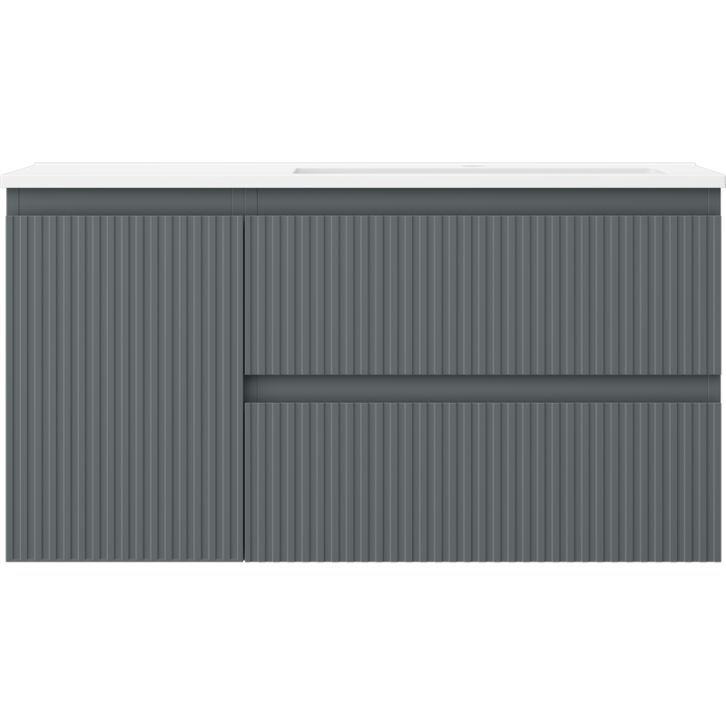 Mexen Rivel kúpeľňová skrinka 90 cm s umývadlom Otis pravá, 2S, 1D, ryhovaná, grafit/biela matná - 91A23-09047-3-BBFFF66-W18P01