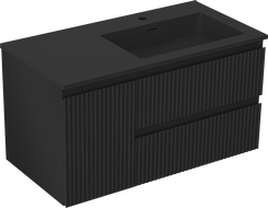 Mexen Rivel kúpeľňová skrinka 90 cm s umývadlom Otis pravá, 2S, 1D, drážkovaná, čierna matná - 91A23-09047-3-BBFFF71-W18P71