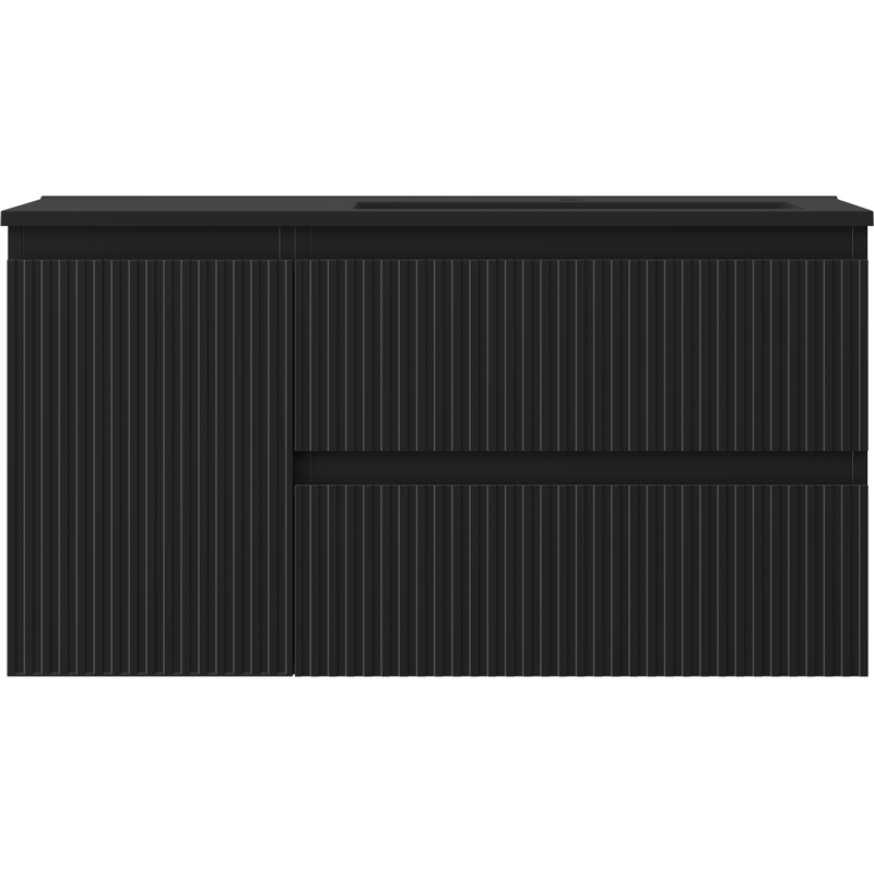 Mexen Rivel kúpeľňová skrinka 90 cm s umývadlom Otis pravá, 2S, 1D, drážkovaná, čierna matná - 91A23-09047-3-BBFFF71-W18P71