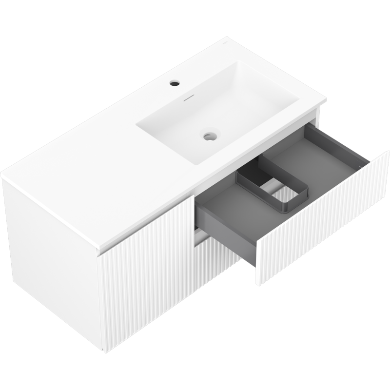 Mexen Rivel kúpeľňová skrinka 100 cm s umývadlom Otis pravá, 2S, 1D, ryhovaná, biela matná - 91A23-10047-3-BBFFF01-W18P01