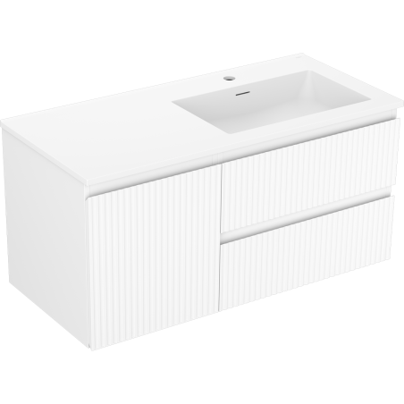 Mexen Rivel kúpeľňová skrinka 100 cm s umývadlom Otis pravá, 2S, 1D, ryhovaná, biela matná - 91A23-10047-3-BBFFF01-W18P01