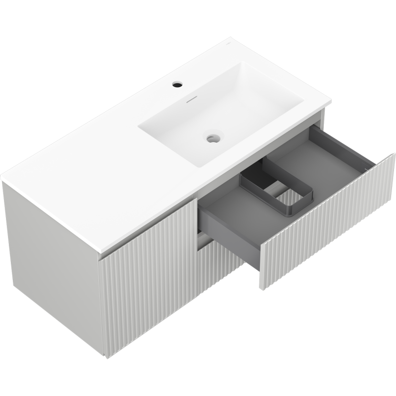 Mexen Rivel kúpeľňová skrinka 100 cm s umývadlom Otis pravá, 2S, 1D, ryhovaná, sivá/biela mat - 91A23-10047-3-BBFFF62-W18P01