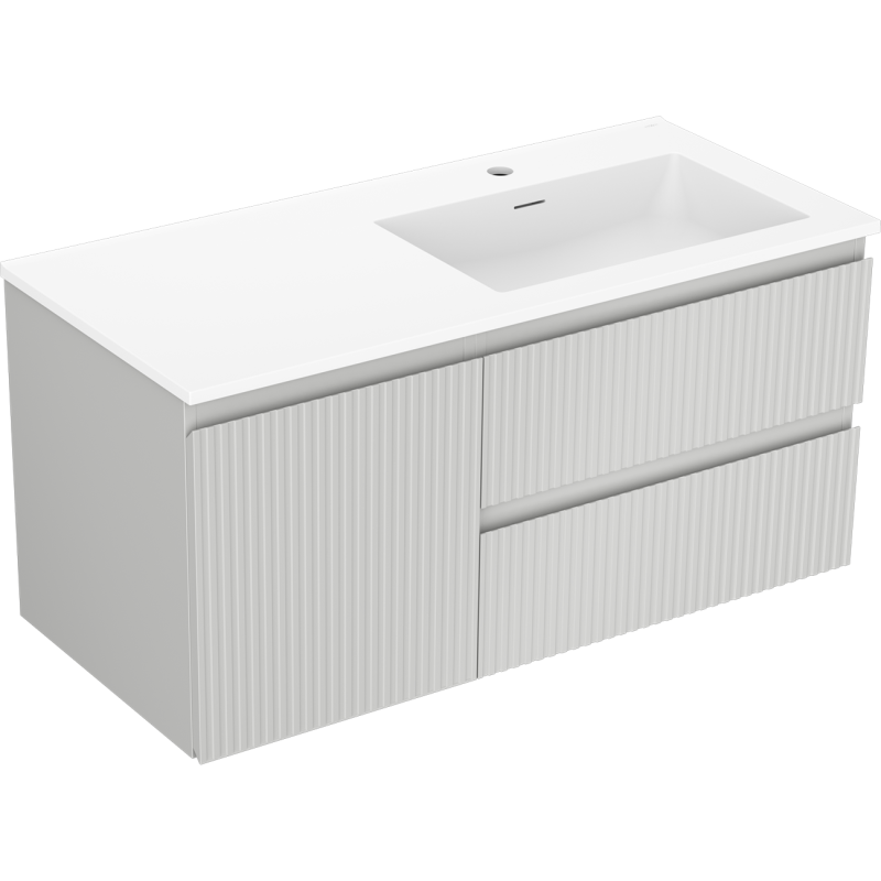 Mexen Rivel kúpeľňová skrinka 100 cm s umývadlom Otis pravá, 2S, 1D, ryhovaná, sivá/biela mat - 91A23-10047-3-BBFFF62-W18P01