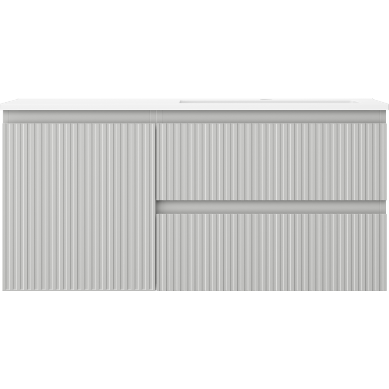 Mexen Rivel kúpeľňová skrinka 100 cm s umývadlom Otis pravá, 2S, 1D, ryhovaná, sivá/biela mat - 91A23-10047-3-BBFFF62-W18P01