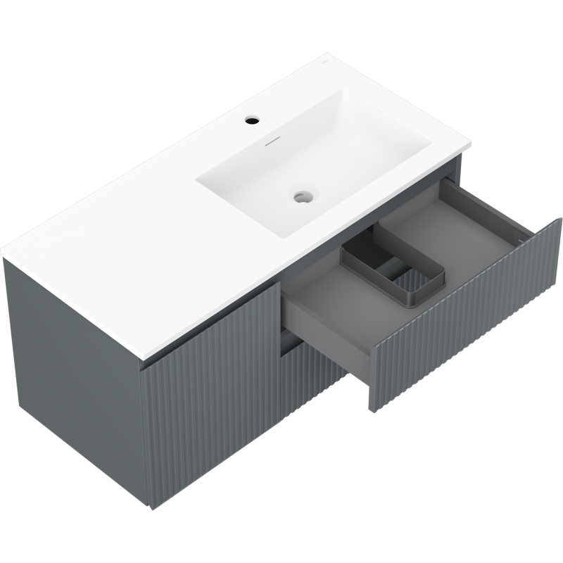 Mexen Rivel kúpeľňová skrinka 100 cm s umývadlom Otis pravé, 2S, 1D, ryhovaná, grafit/biela matná - 91A23-10047-3-BBFFF66-W18P01