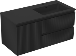 Mexen Rivel kúpeľňová skrinka 100 cm s umývadlom Otis pravým, 2S, 1D, ryhovaná, čierna matná - 91A23-10047-3-BBFFF71-W18P71