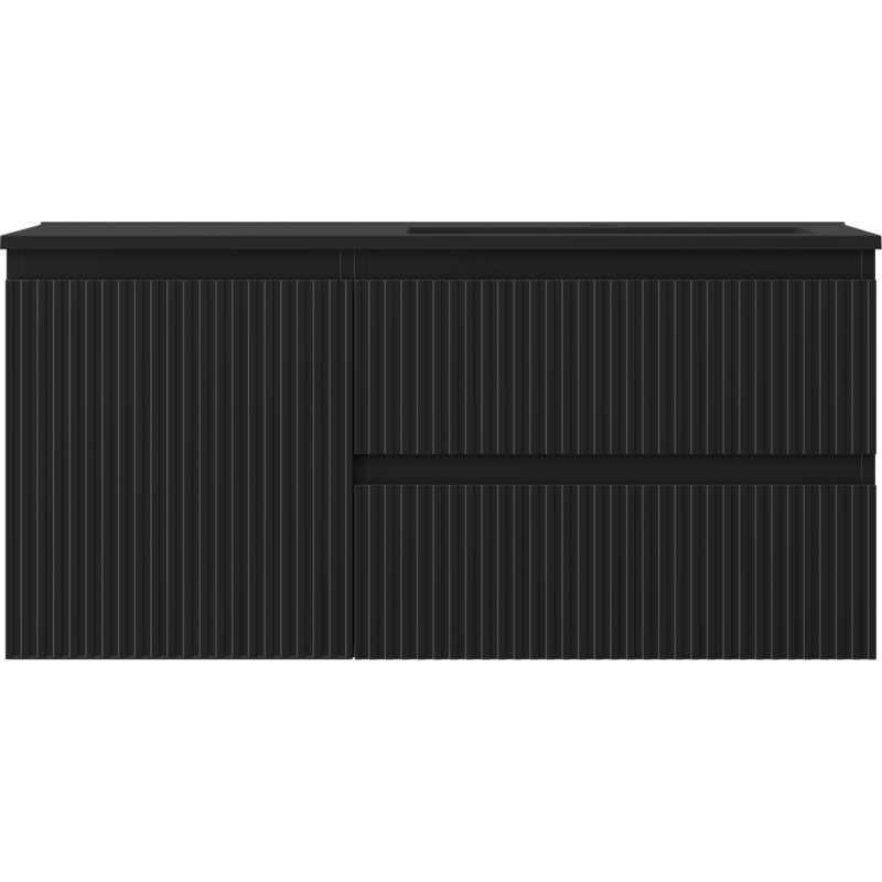 Mexen Rivel kúpeľňová skrinka 100 cm s umývadlom Otis pravým, 2S, 1D, ryhovaná, čierna matná - 91A23-10047-3-BBFFF71-W18P71