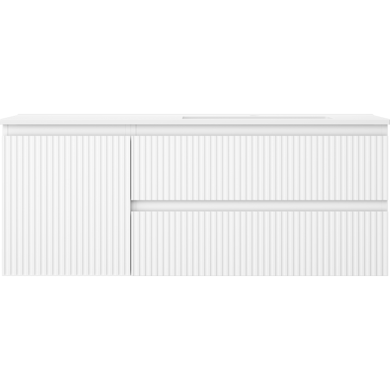 Mexen Rivel kúpeľňová skrinka 120 cm s umývadlom Otis pravá, 2S, 1D, ryhovaná, biela matná - 91A23-12047-3-BBFFF01-W18P01